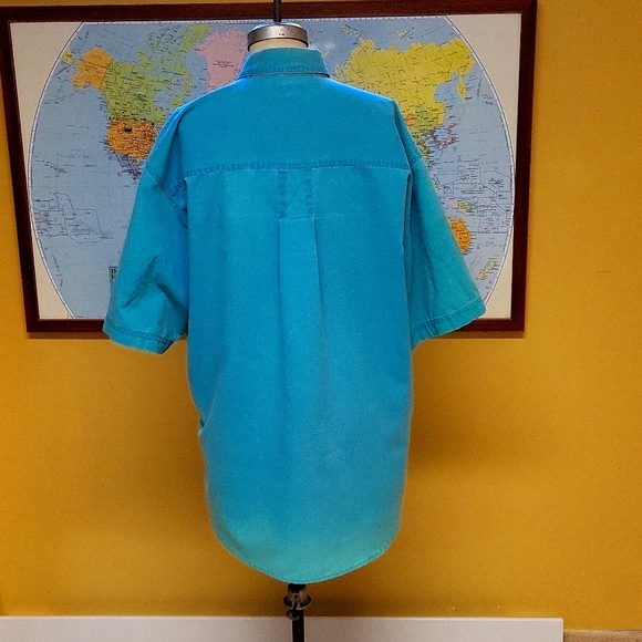 Vintage 90s Bugle Boy short sleeves,  Button down shirt, Aqua Blue Large for men - Picture 7 of 16